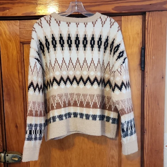 Frye Cream and Brown Geometric Women's Sweater Large - Picture 6 of 11